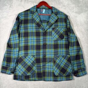 Vintage Pendleton Jacket Mens M Blue Plaid Wool Pea Coat Workwear Outdoor